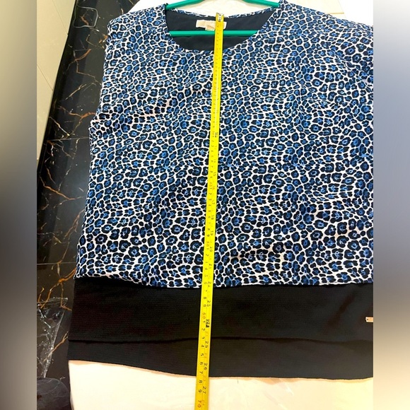 Michael Kors Blue Animal Leopard Print 3/4 Sleeves Layered Blouse Top-Size 2X - Picture 5 of 7